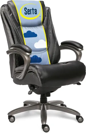 Serta Baxter Big and Tall Smart Layers Executive Office Chair with ComfortCoils, Ergonomic Computer Chair with Layered Body Pillows, Black & Gray Bonded Leather