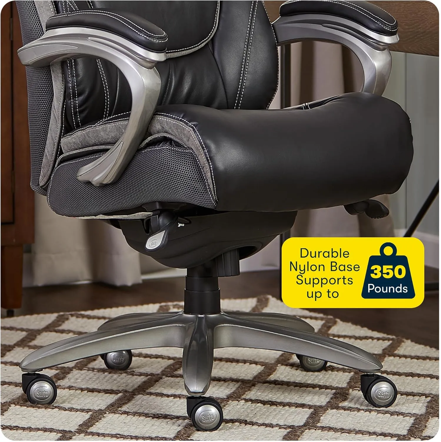 Serta Baxter Big and Tall Smart Layers Executive Office Chair with ComfortCoils, Ergonomic Computer Chair with Layered Body Pillows, Black & Gray Bonded Leather