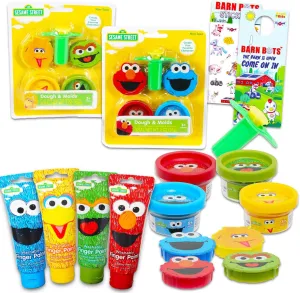 Sesame Street Arts and Crafts Kit - 14 Pc Bundle with Moldable Dough, Washable Finger Paint, Tools, Plus More | Sesame Street Sensory Play for Kids