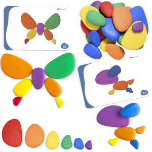 Set of 36 Sorting and Stacking Stones with 20 Activity Cards - in Home Learning Toy for Early Math