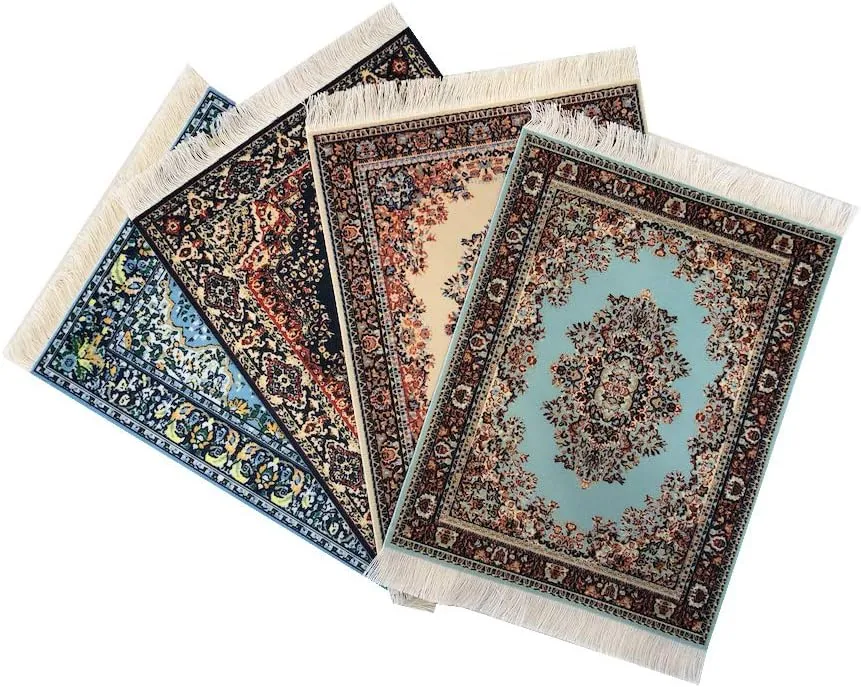 Set of 4 Dollhouse Rugs, Miniature Doll House Accessory, 10x7 Carpets, Rectangle, Kids Toy Furniture Carpeting Decor
