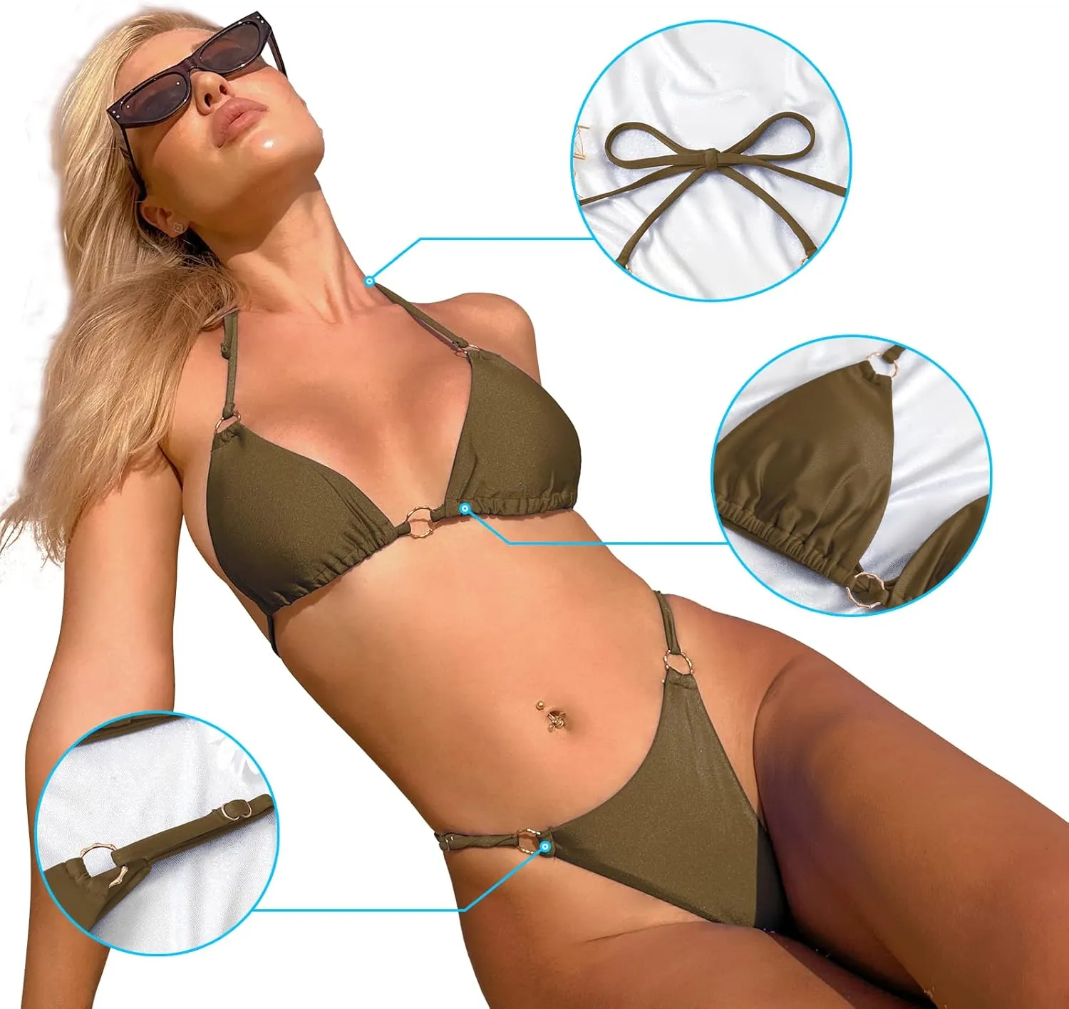 Sexy Bikinis for Women 2 Piece Bikini Spaghetti Strap Swimsuits Solid Color Bathing Swimwear Triangle Bathing Suit