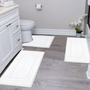 SHACOS Bathroom Rugs Set of 3 Pieces Soft Fluffy Bath Mats with U Shape Toilet Rugs Absorbent Non Slip Washable Bath Rugs Bathroom Mats Carpet 16"x24"   20"x32"  U Shaped 20"x24", White