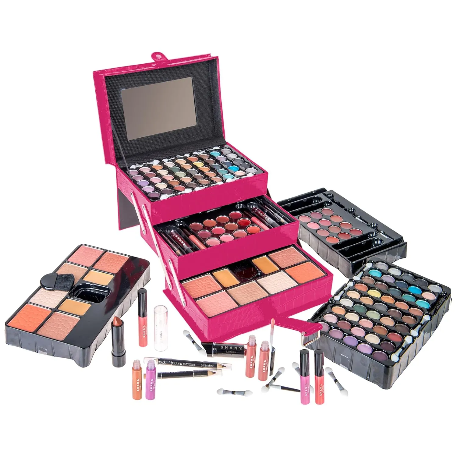 SHANY All In One Makeup Kit - Eyeshadow, Blush, Face Powder, Lipstick, Eye Liner, Makeup Pencils & Mirror - Reusable Storage Box - Pink