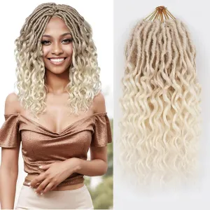 Short Blonde Pre-Looped Faux Locs Crochet Hair for Black Women 8 Packs 12 Inch Goddess Locs with Deep Wave Curly Ends Prelooped Synthetic Crochet Braids,Lightweight& Natural Look(12",613#)