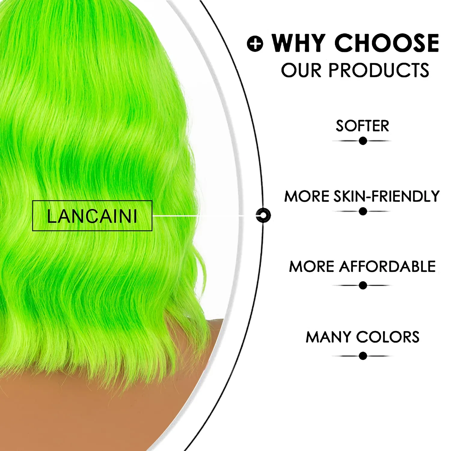 Short Bob Wigs with Bangs for Women Loose Wavy Wig Curly Wavy Shoulder Length Bob Synthetic Cosplay Wig for Girl Colorful Costume Wigs (Neon Green)