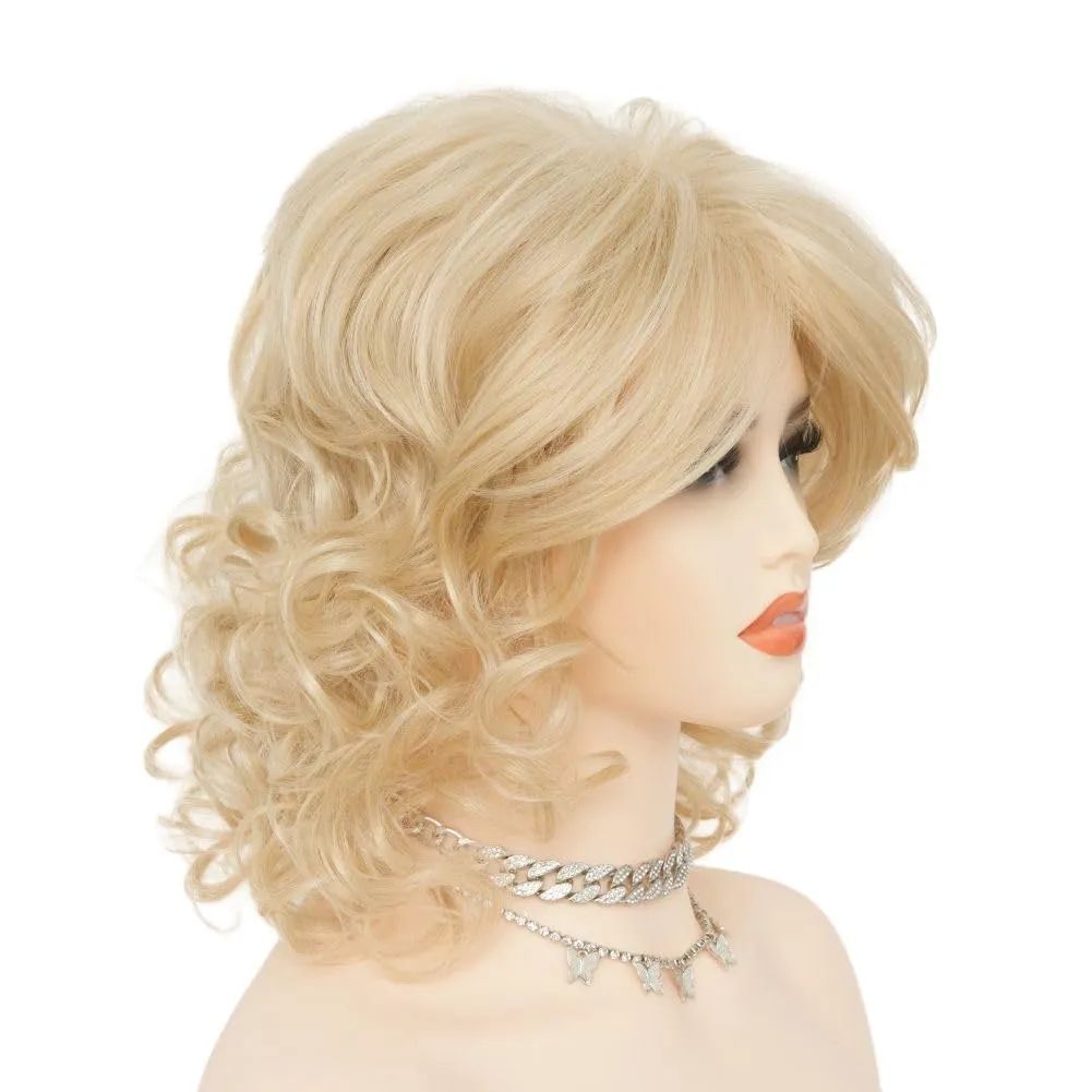 Short Curly Blonde Wigs for Women Natural fluffy Wig with Bangs Synthetic Wig for Cosplay Party