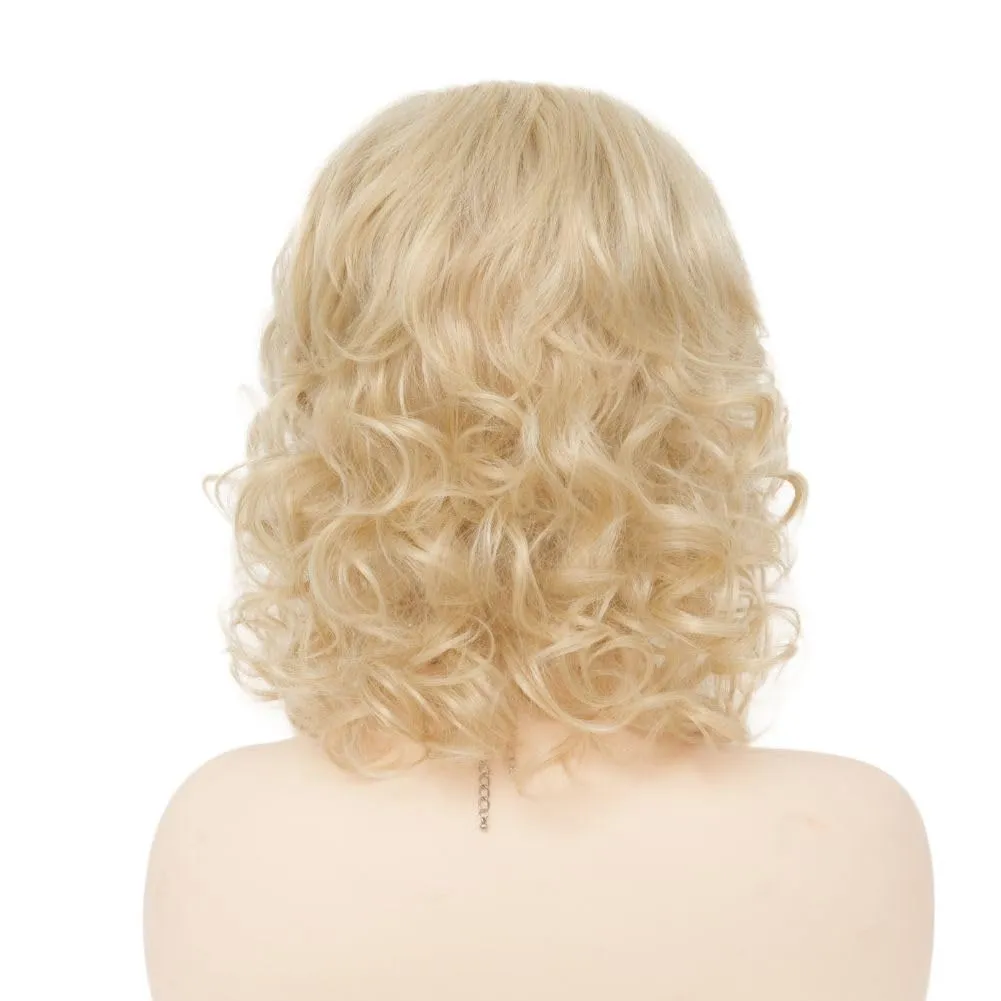 Short Curly Blonde Wigs for Women Natural fluffy Wig with Bangs Synthetic Wig for Cosplay Party
