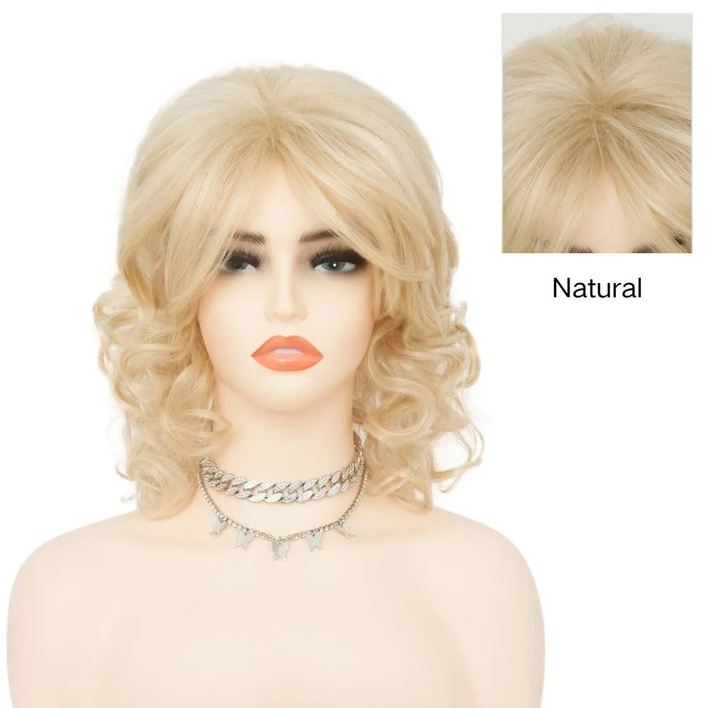 Short Curly Blonde Wigs for Women Natural fluffy Wig with Bangs Synthetic Wig for Cosplay Party