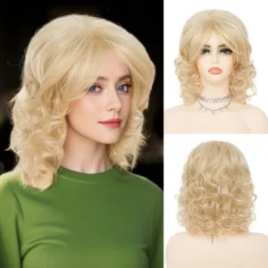 Short Curly Blonde Wigs for Women Natural fluffy Wig with Bangs Synthetic Wig for Cosplay Party