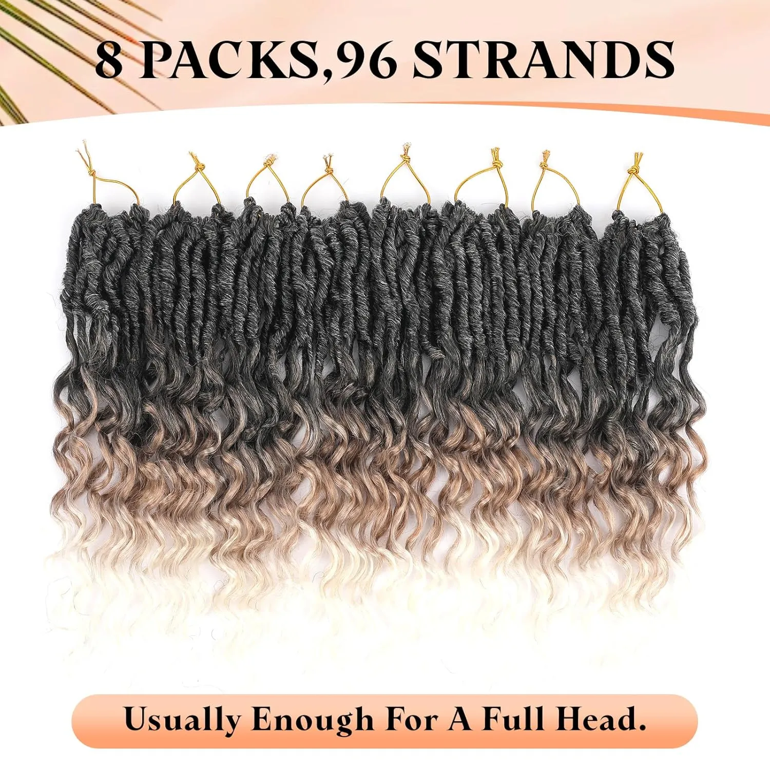 Short Deep Faux Locs Crochet Hair for Black Women 8 Packs 12 Inch Pre Looped Goddess Locs Crochet Hair With Deep Wave Curly Ends Prelooped Synthetic Crochet Braids,Lightweight(12",T1B/27/613#)