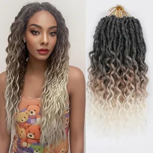Short Deep Faux Locs Crochet Hair for Black Women 8 Packs 12 Inch Pre Looped Goddess Locs Crochet Hair With Deep Wave Curly Ends Prelooped Synthetic Crochet Braids,Lightweight(12",T1B/27/613#)