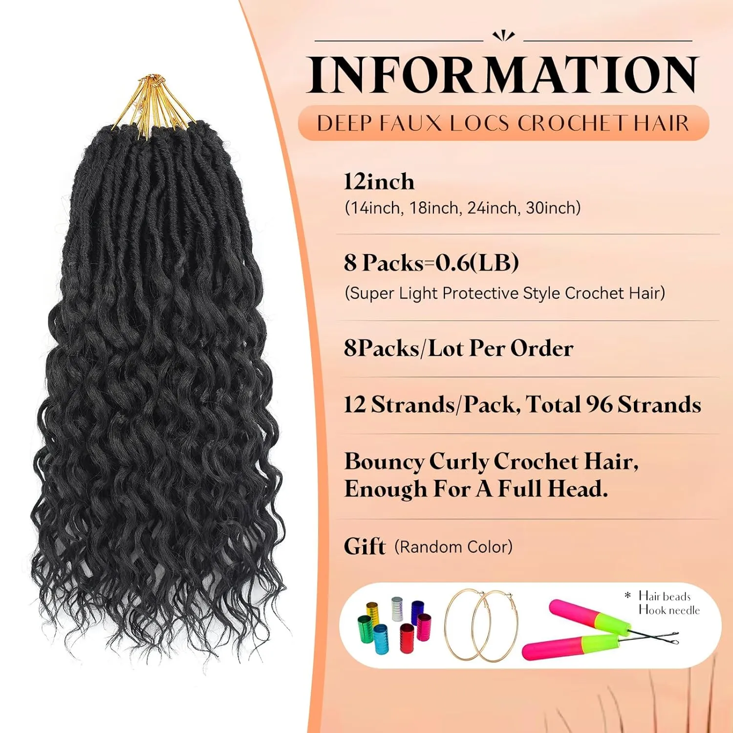 Short Deep Faux Locs Crochet Hair for Black Women-8 Packs 12 Inch Pre Looped Goddess Locs Crochet Hair With Deep Wave Curly Ends Prelooped Synthetic Crochet Braids,Lightweight& Natural Look(12",1B#)