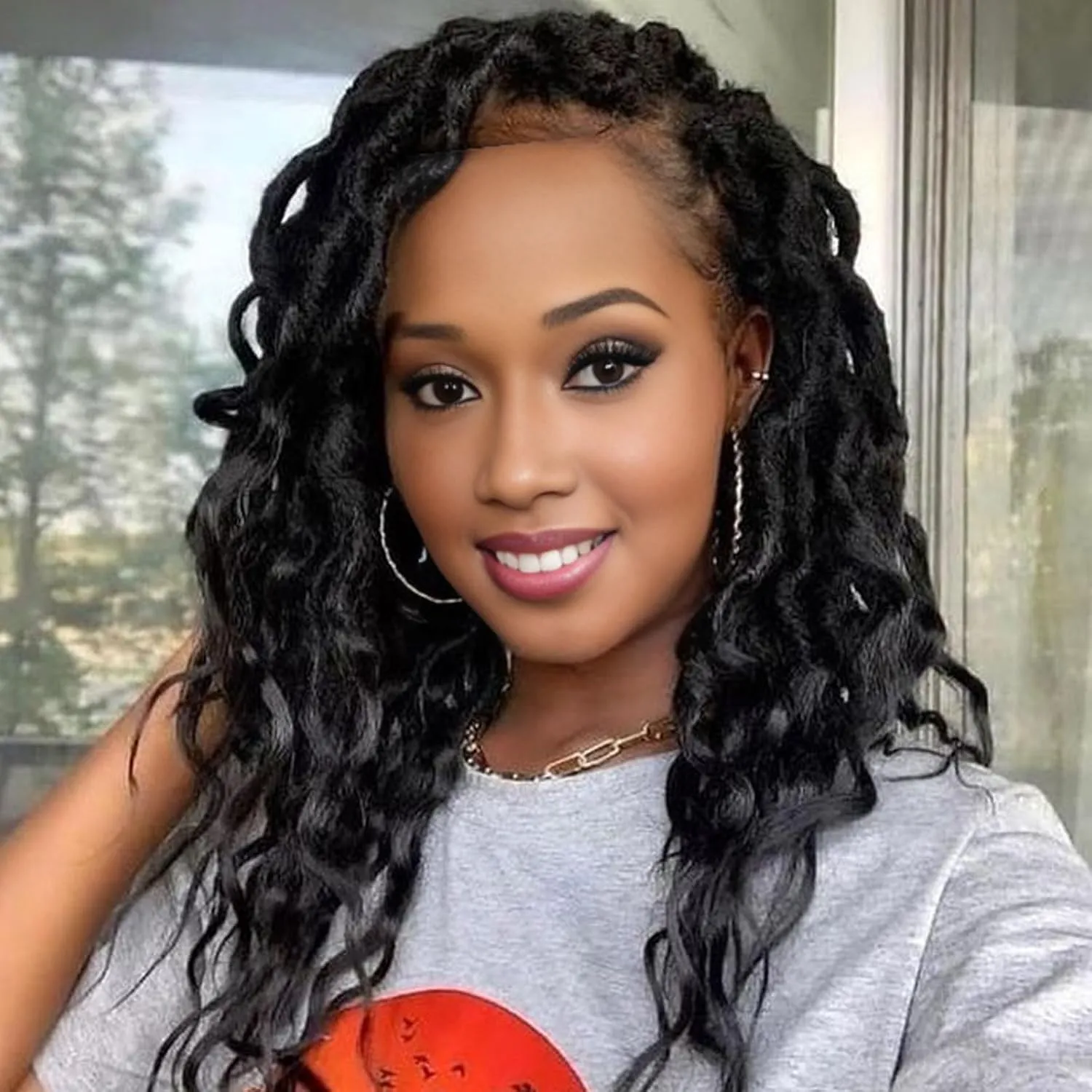 Short Deep Faux Locs Crochet Hair for Black Women-8 Packs 12 Inch Pre Looped Goddess Locs Crochet Hair With Deep Wave Curly Ends Prelooped Synthetic Crochet Braids,Lightweight& Natural Look(12",1B#)