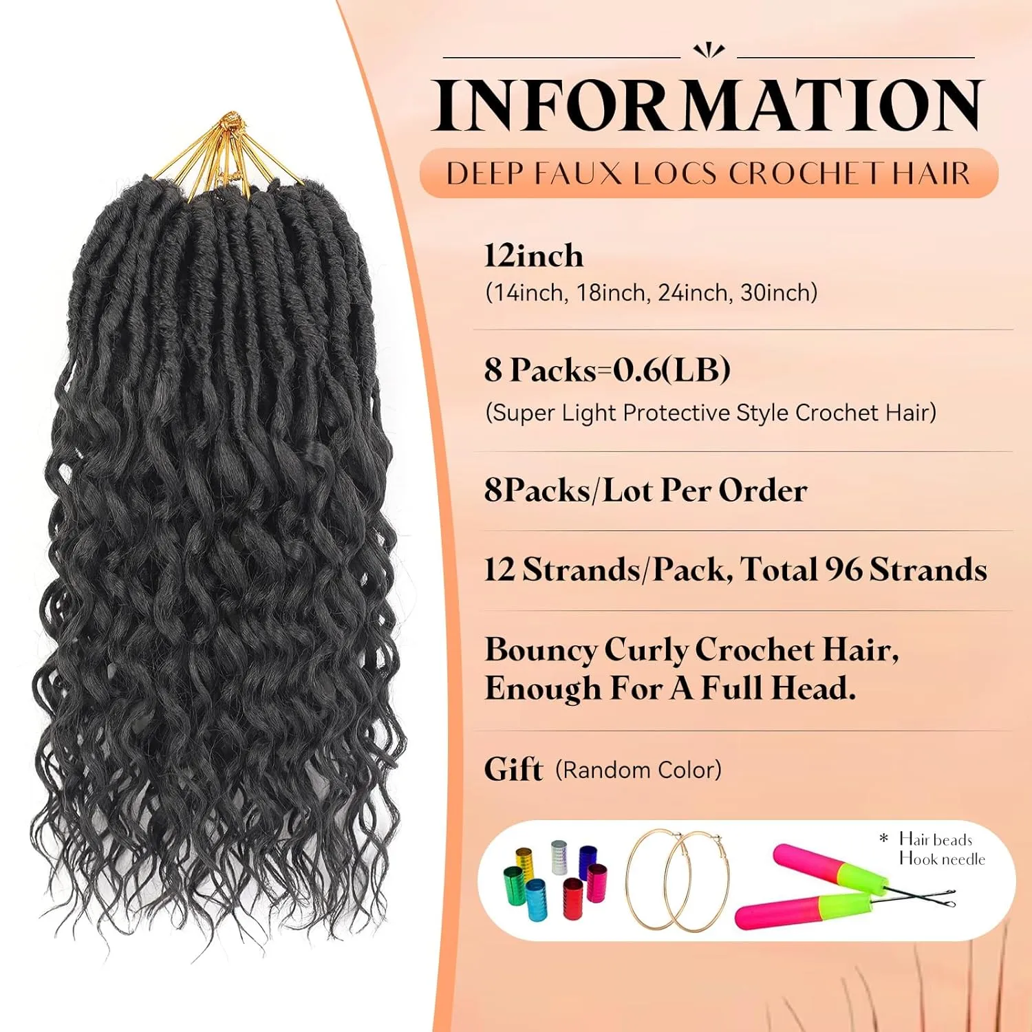 Short Deep Faux Locs Crochet Hair for Black Women-8 Packs 12 Inch Pre Looped Goddess Locs Crochet Hair With Deep Wave Curly Ends Prelooped Synthetic Crochet Braids,Lightweight& Natural Look(12",2#)
