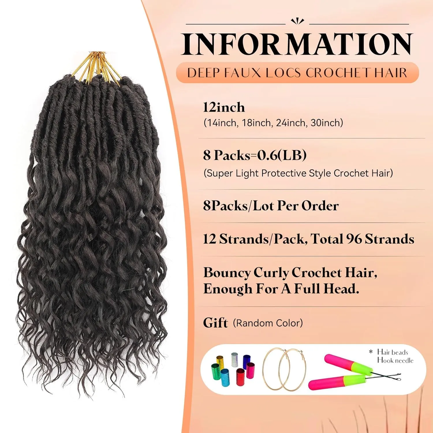 Short Deep Faux Locs Crochet Hair for Black Women-8 Packs 12 Inch Pre Looped Goddess Locs Crochet Hair With Deep Wave Curly Ends Prelooped Synthetic Crochet Braids,Lightweight& Natural Look(12",4#)