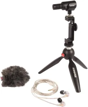 Shure Portable Videography Kit - Professional Recording Rig with MV88  iPhone Mic, Manfrotto PIXI Tripod, Phone Clamp, Mount, AMV88-Fur Windjammer and SE215 PRO Sound Isolating Earbuds (MV88 SE215-CL)