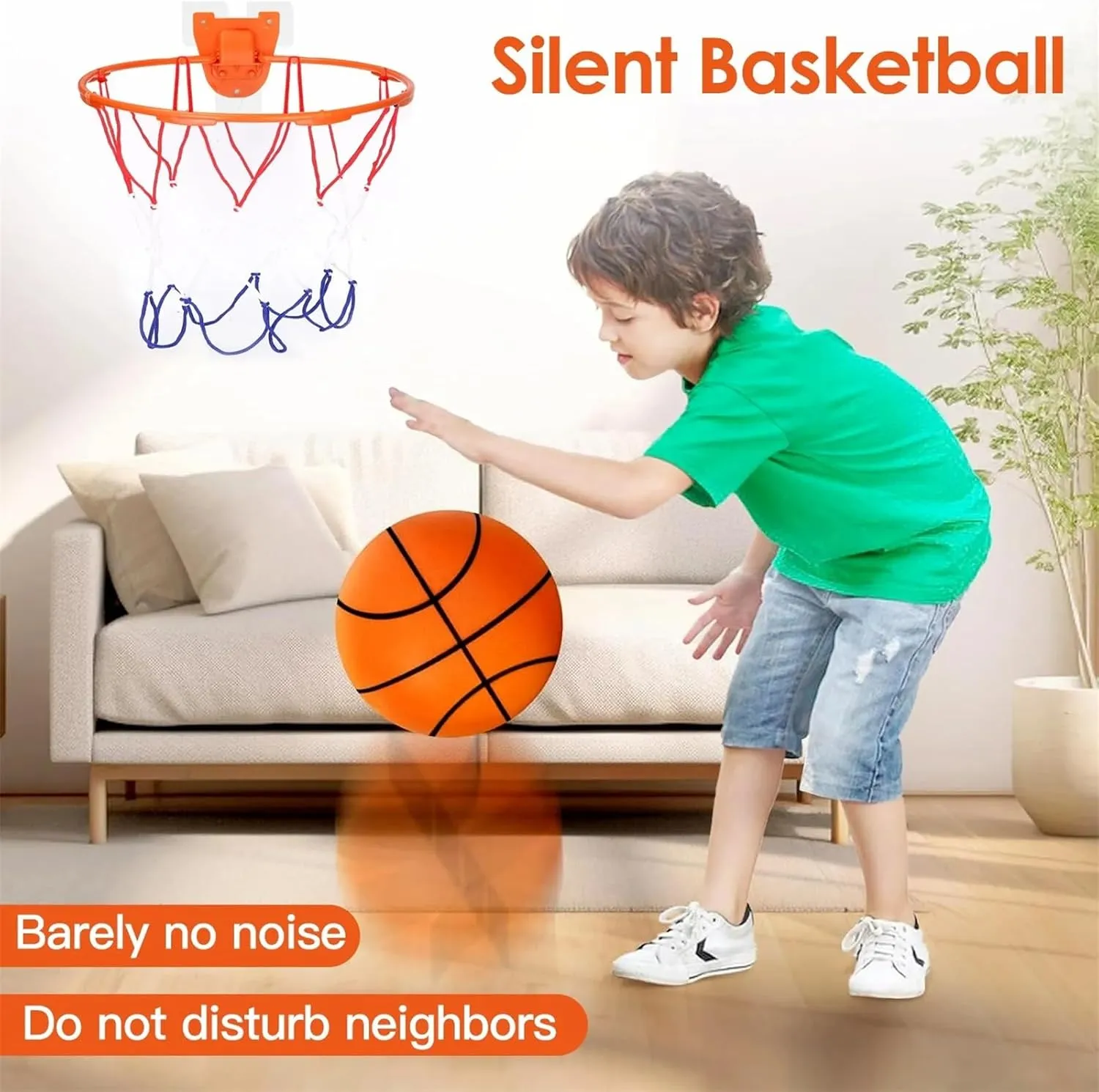 Silent Basketball and Hoop Set, 2 Counts/Set Including 1 Count Indoor Silent Basketball and 1 Count Basketball Hoop, Foam Basketball Indoor, Soft Basketball Indoor