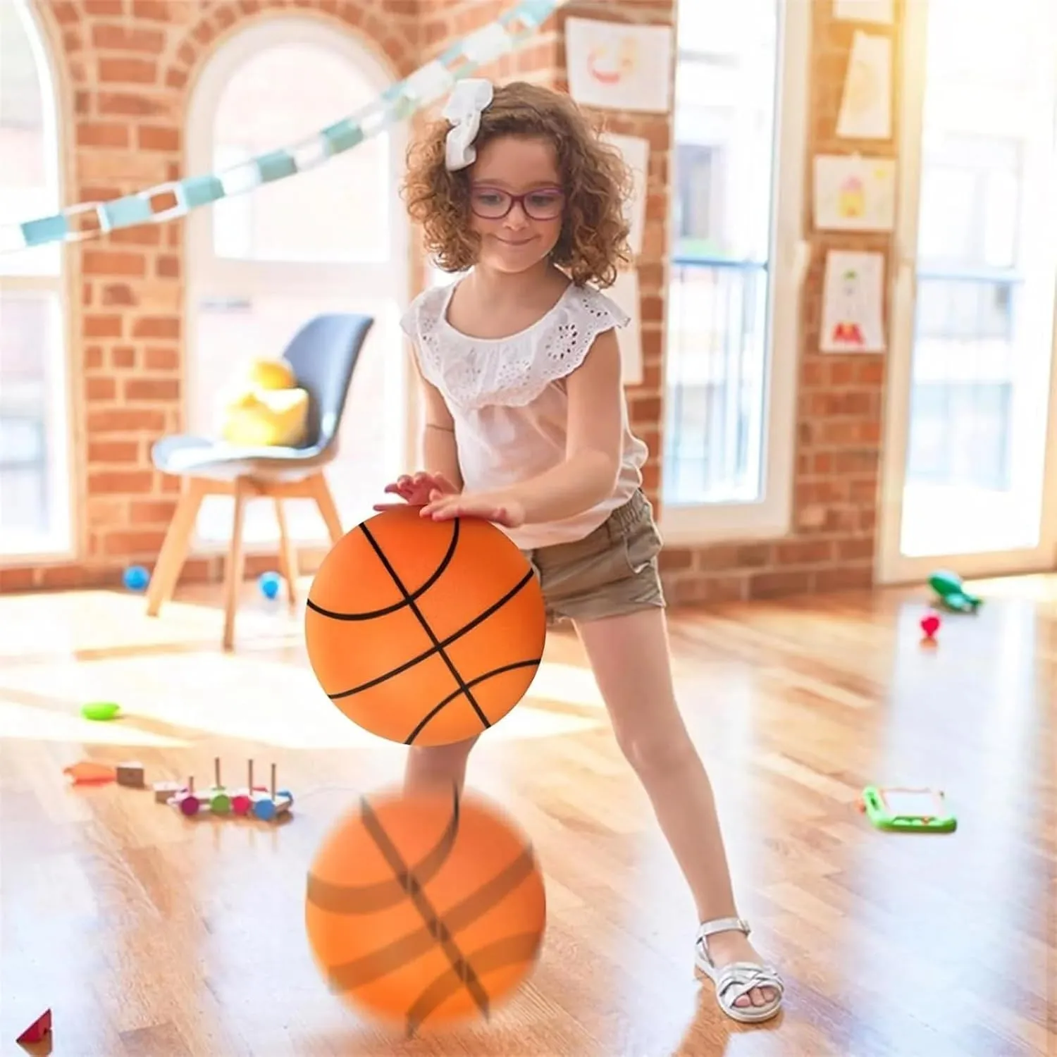 Silent Basketball and Hoop Set, 2 Counts/Set Including 1 Count Indoor Silent Basketball and 1 Count Basketball Hoop, Foam Basketball Indoor, Soft Basketball Indoor