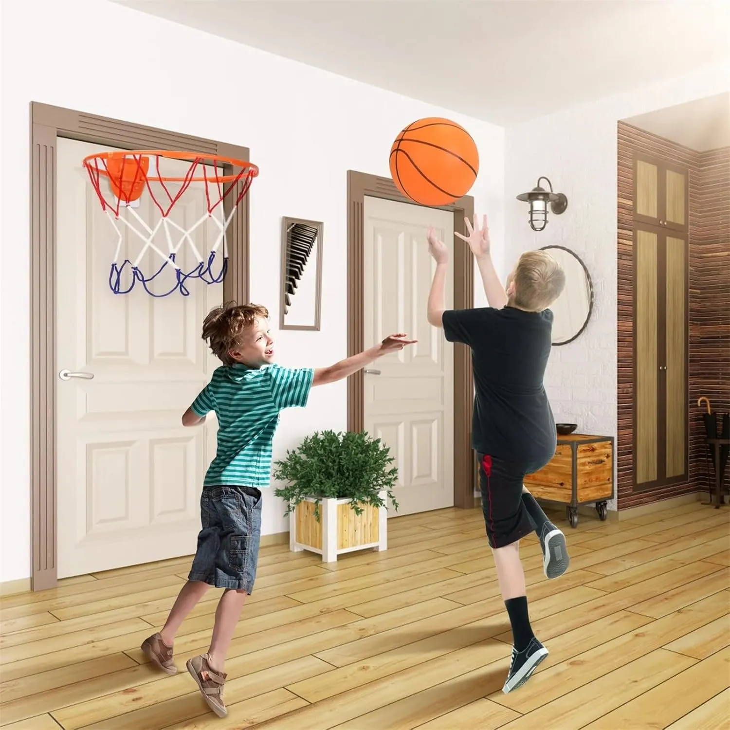 Silent Basketball and Hoop Set, 2 Counts/Set Including 1 Count Indoor Silent Basketball and 1 Count Basketball Hoop, Foam Basketball Indoor, Soft Basketball Indoor