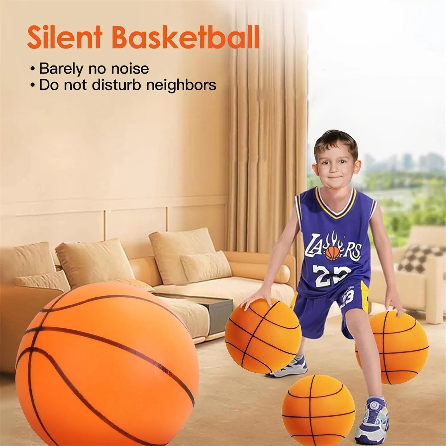 Silent Basketball and Hoop Set, 2 Counts/Set Including 1 Count Indoor Silent Basketball and 1 Count Basketball Hoop, Foam Basketball Indoor, Soft Basketball Indoor