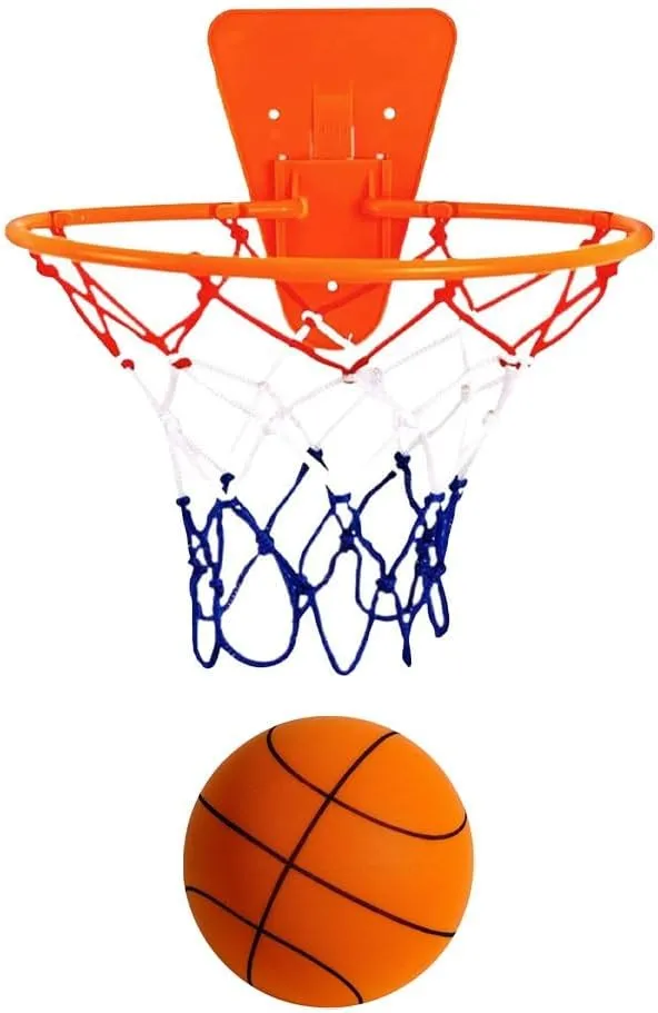 Silent Basketball and Hoop Set, Indoor Basketball Hoop for Kids and Toddlers, Quiet Basketball Dribbling No Noise, Mini Foam Basketball for Door or Wall Mounted, Indoor Dribble and Shoot(Wired Orange