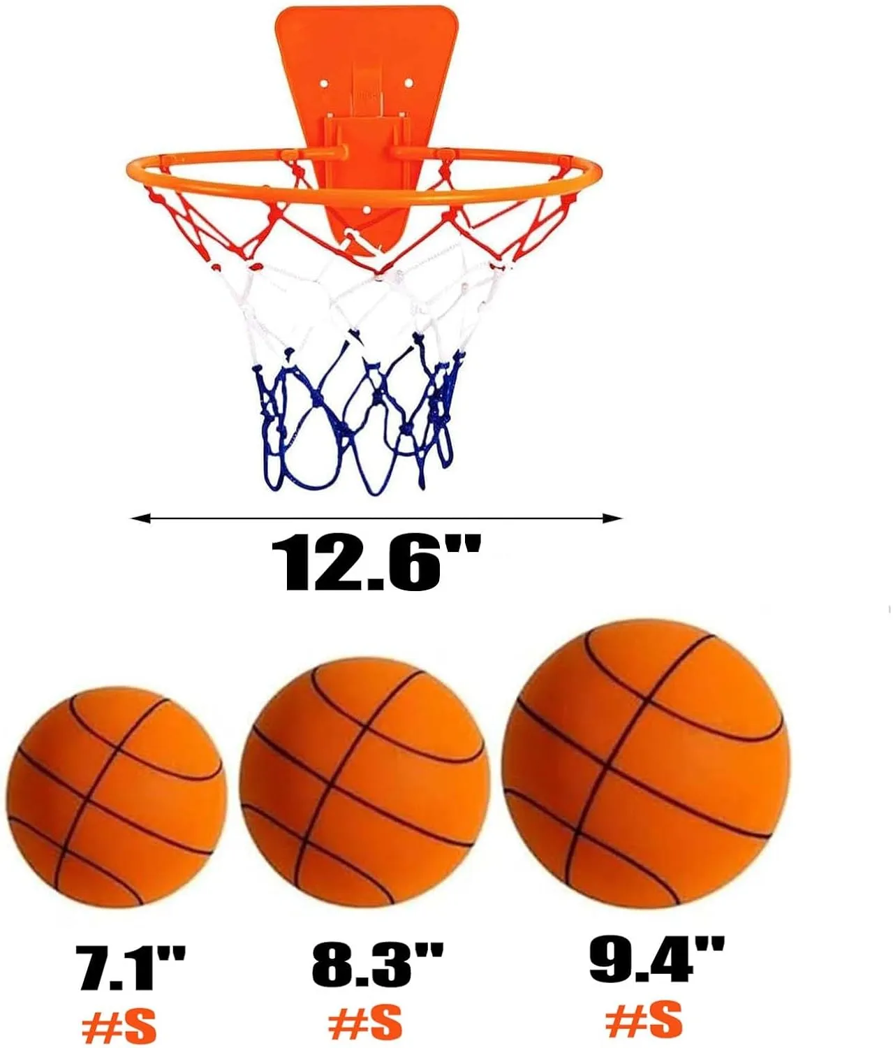Silent Basketball and Hoop Set, Indoor Basketball Hoop for Kids and Toddlers, Quiet Basketball Dribbling No Noise, Mini Foam Basketball for Door or Wall Mounted, Indoor Dribble and Shoot(Wired Orange