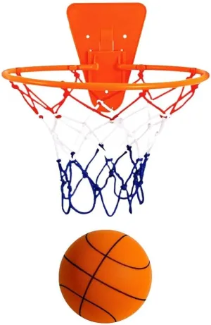 Silent Basketball and Hoop Set, Indoor Basketball Hoop for Kids and Toddlers, Quiet Basketball Dribbling No Noise, Mini Foam Basketball for Door or Wall Mounted, Indoor Dribble and Shoot(Wired Orange