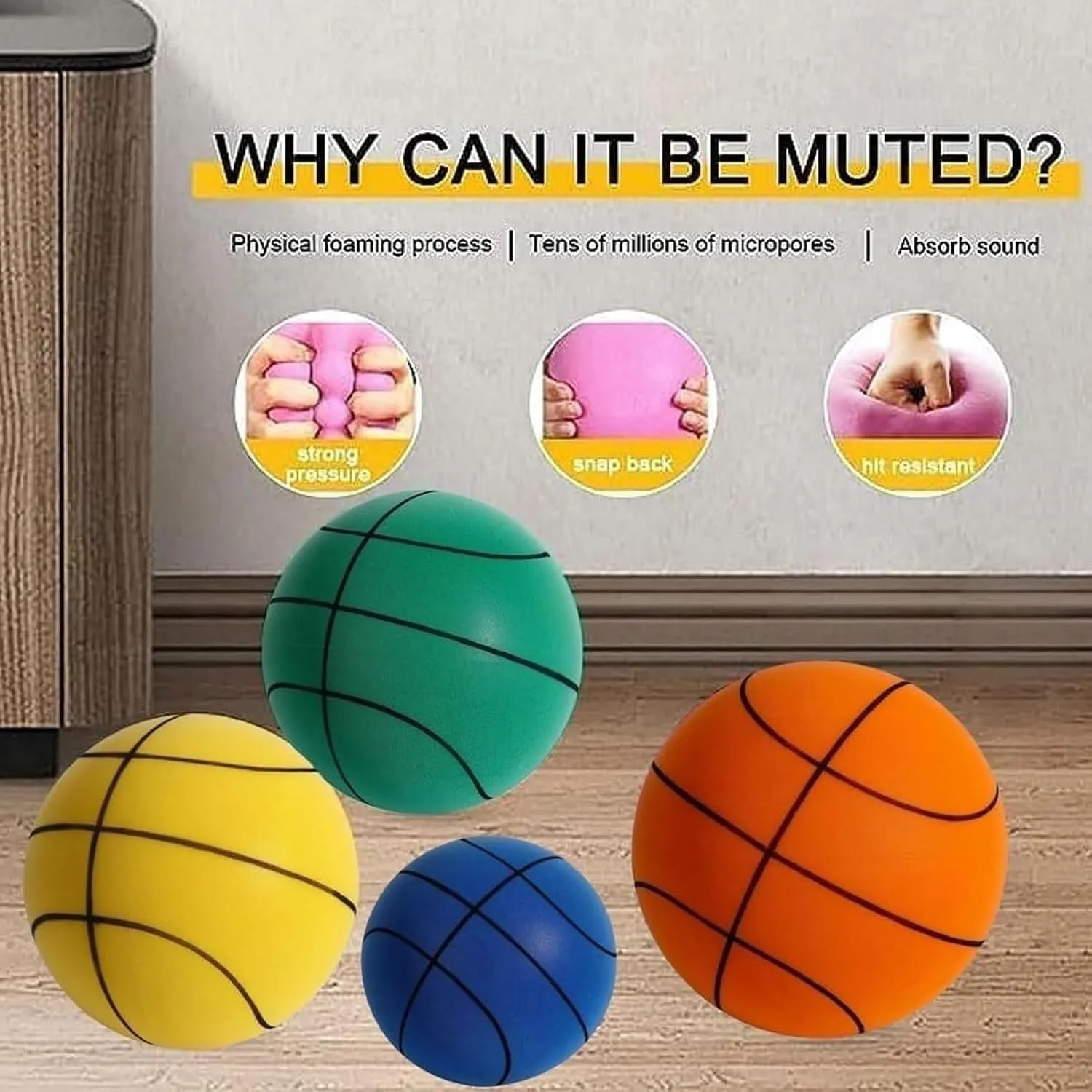 Silent Basketball and Hoop Set, Silent Basketball Dribbling Indoor, Quiet Basketball Dribbling No Noise, with Adjustable Rim, for Home Gym/Apartment Use(Pink,S:7IN/18CM)