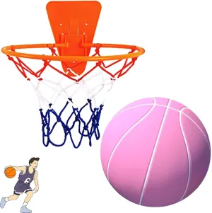 Silent Basketball and Hoop Set, Silent Basketball Dribbling Indoor, Quiet Basketball Dribbling No Noise, with Adjustable Rim, for Home Gym/Apartment Use(Pink,S:7IN/18CM)