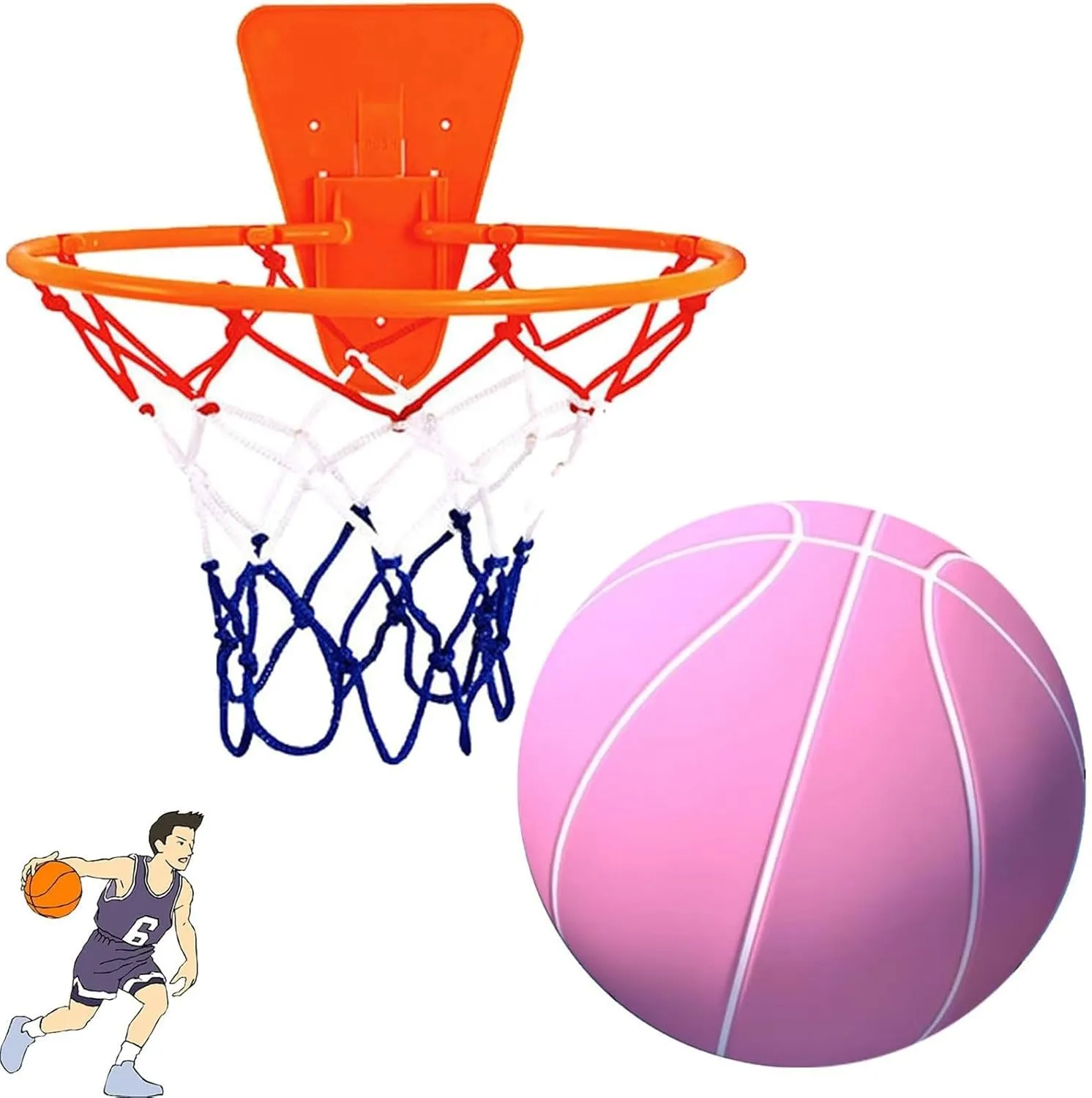 Silent Basketball and Hoop Set, Silent Basketball Dribbling Indoor, Quiet Basketball Dribbling No Noise, with Adjustable Rim, for Home Gym/Apartment Use(Pink,S:7IN/18CM)