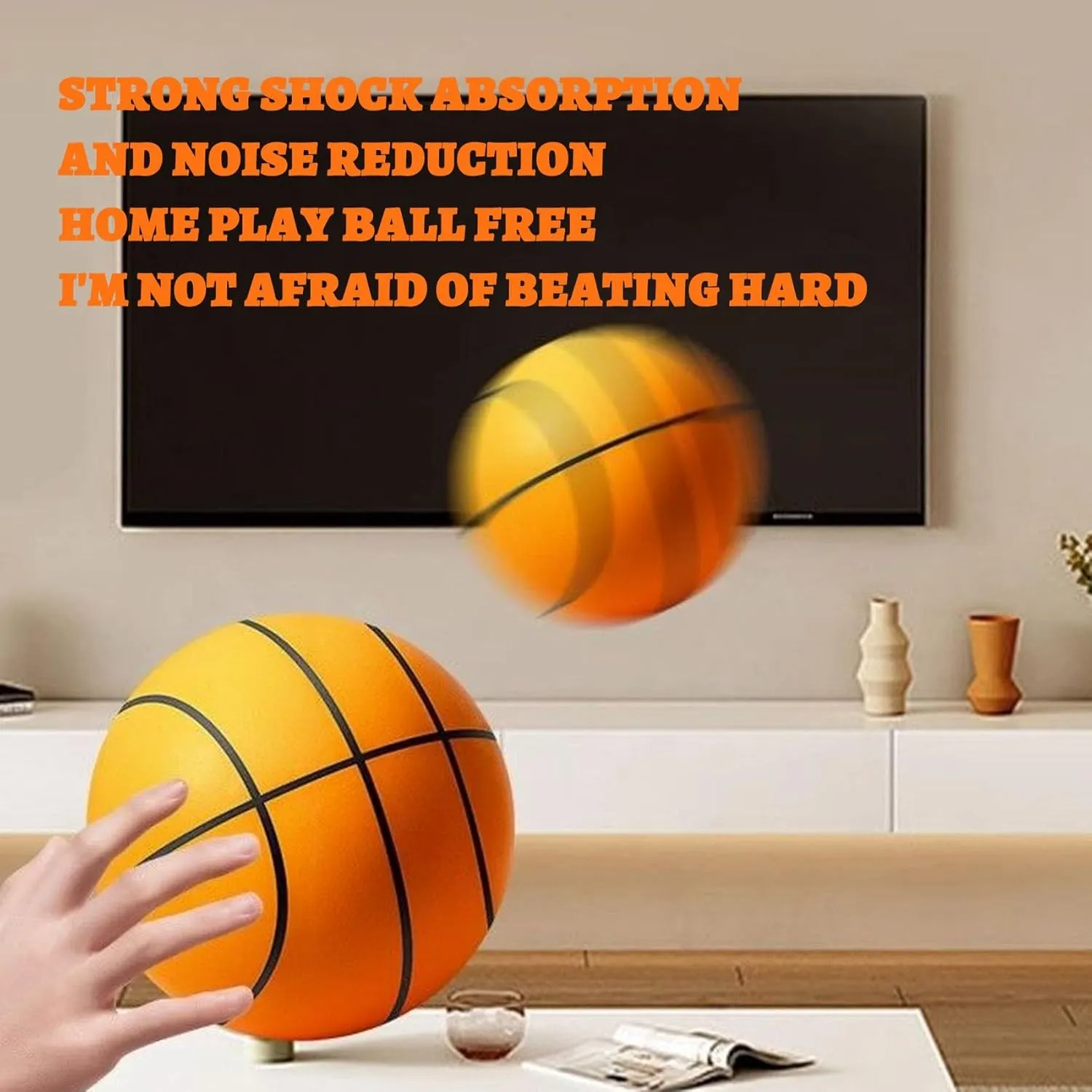 Silent Basketball and Hoop Set, Silent Basketball Hoop, Quiet Basketball Dribbling No Noise, Mini Foam Basketball for Door or Wall Mounted, Size 7/8/9 in, for Kids and Toddlers(Orange,#7)