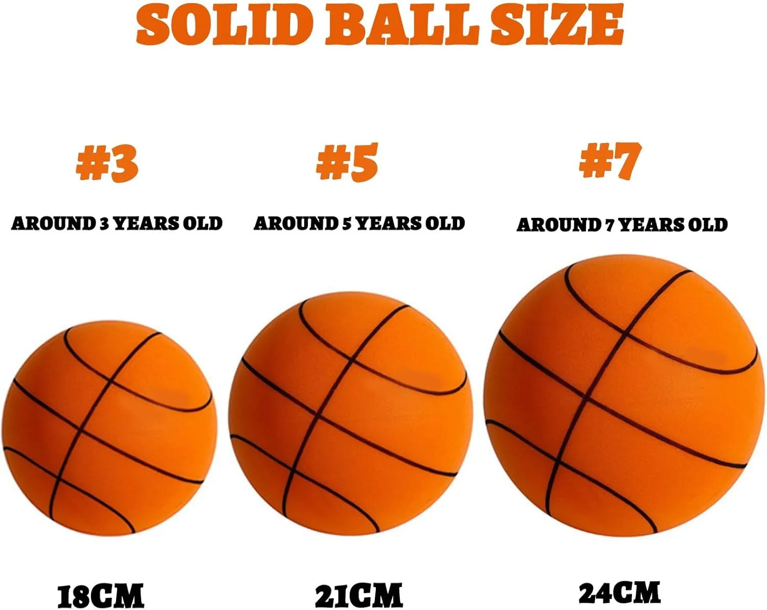 Silent Basketball and Hoop Set, Silent Basketball Hoop, Quiet Basketball Dribbling No Noise, Mini Foam Basketball for Door or Wall Mounted, Size 7/8/9 in, for Kids and Toddlers(Orange,#7)
