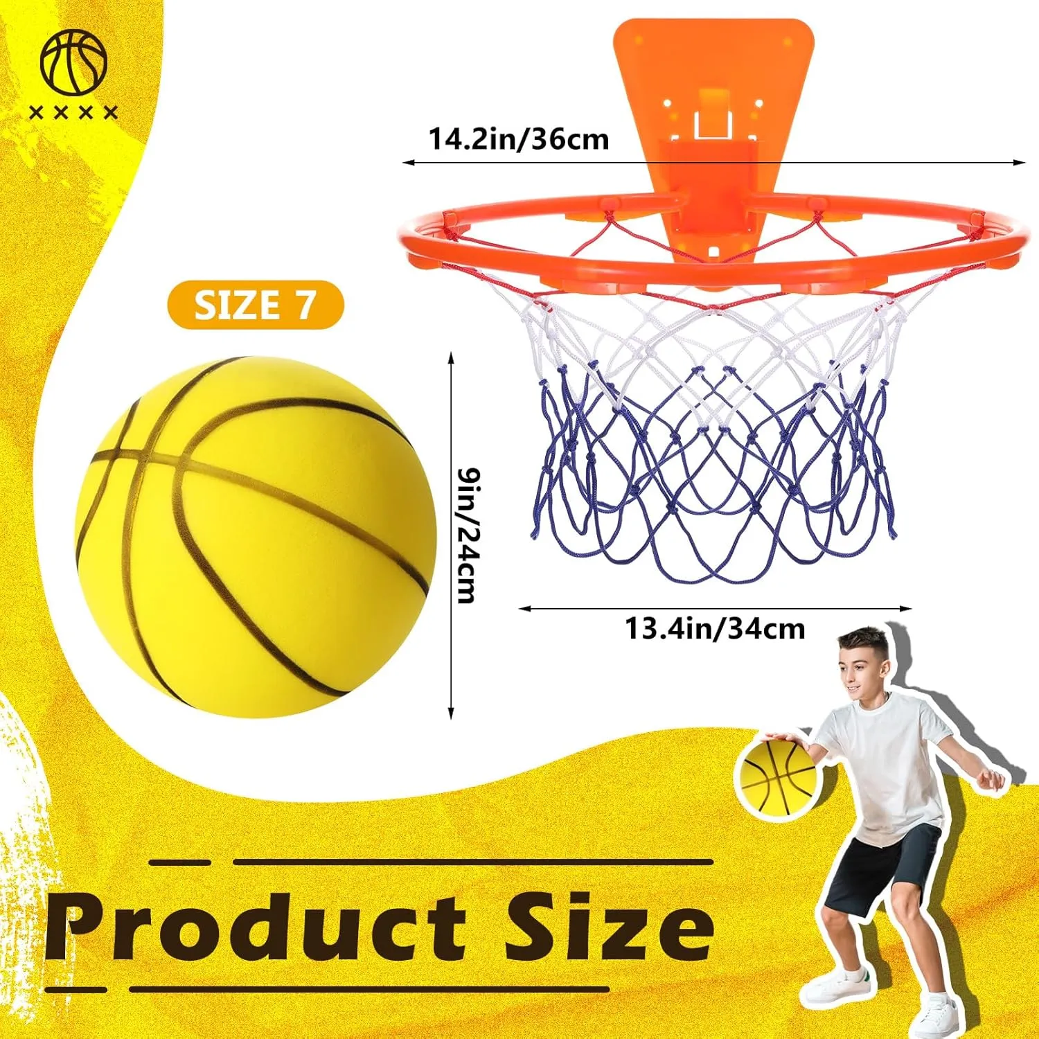 Silent Basketball and Hoop Set Soft Foam Indoor Basketball No Noise for Indoor Dribbling and Shooting Practice Ideal for Teens Adults