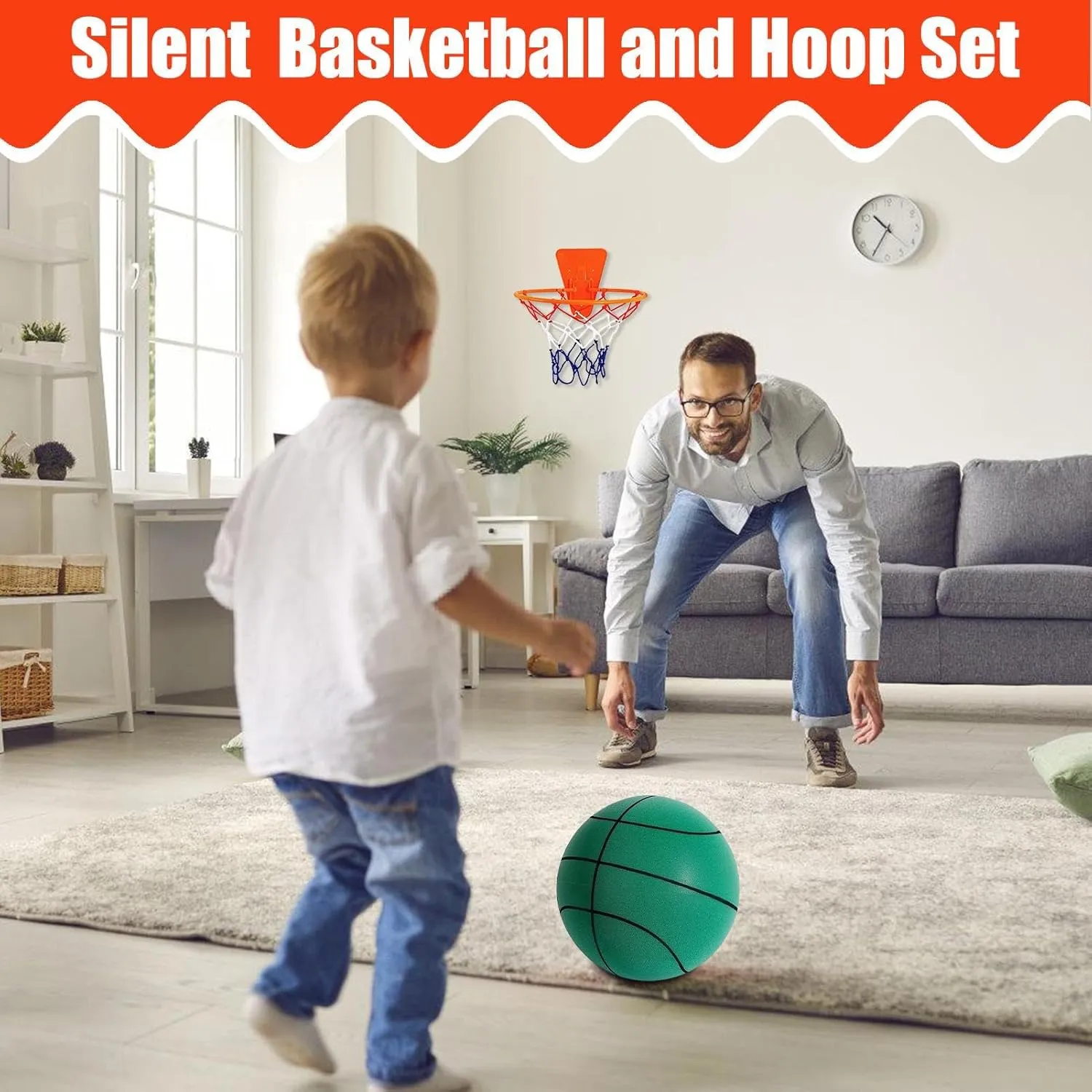 Silent Basketball | Soft Foam Indoor Basketball | Uncoated High-Density Foam Quiet Bàsketbàll | Dribble Dream Si-Lent Bàsket-Bàll | Soft Bounce Equipment for Home Gym Apartment, Door or Wall Mounted