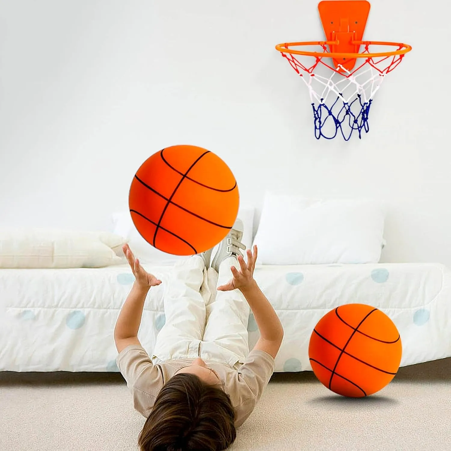 Silent Basketball with Basketball Rim, Soft Foam Indoor Basketball, Dribble Dream Silent Basketball, Soundless Basketball for Quiet Dribbling and Indoor Training