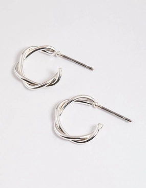 Silver Soft Twisted Huggie Earrings