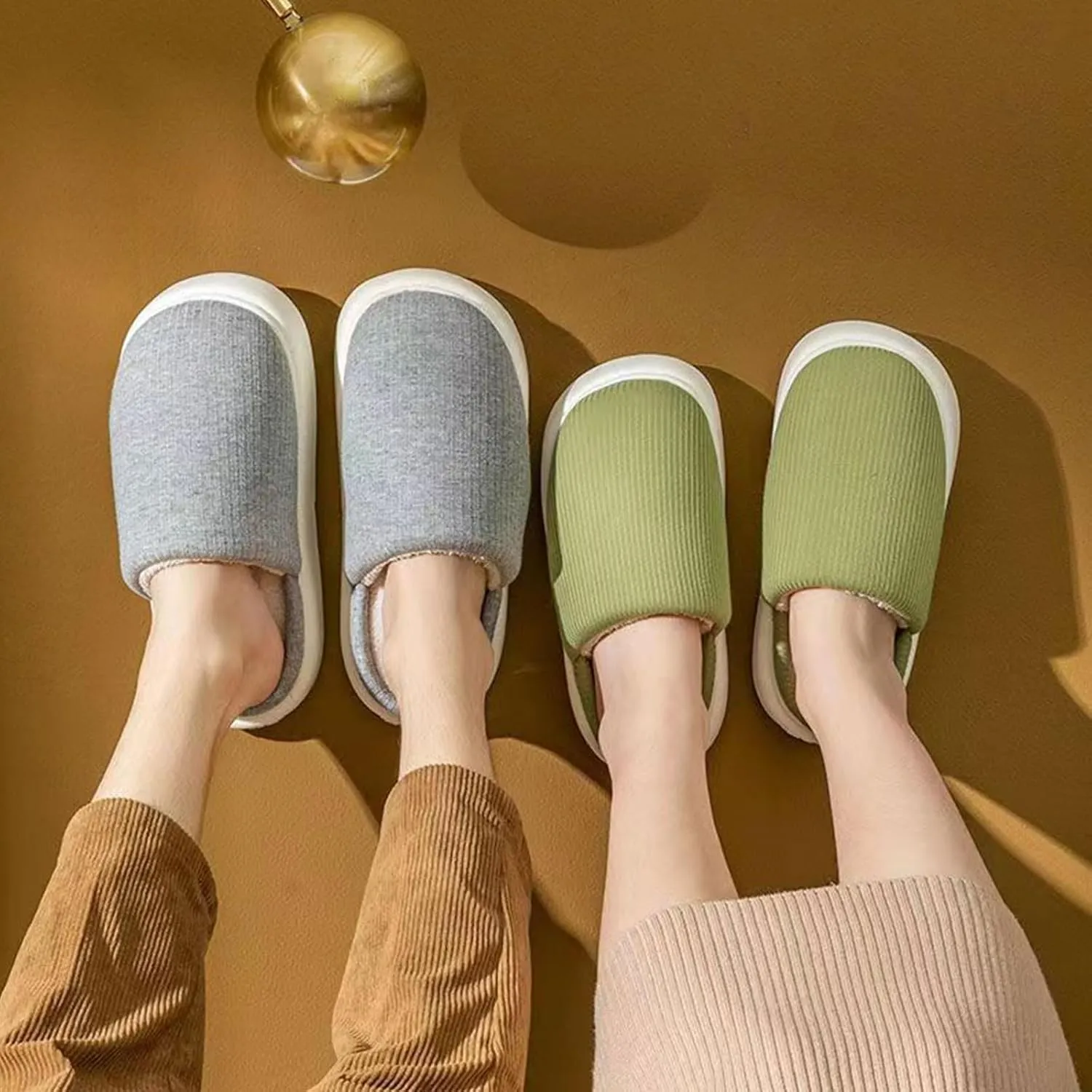 Simple Knitted Fabric Material Latex Cotton Slippers Soft Fluffy Warm Cozy Home Non-Slip Women Style Casual Memory Foam Slides Indoor Outdoor Anti-Skid