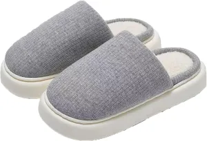 Simple Knitted Fabric Material Latex Cotton Slippers Soft Fluffy Warm Cozy Home Non-Slip Women Style Casual Memory Foam Slides Indoor Outdoor Anti-Skid
