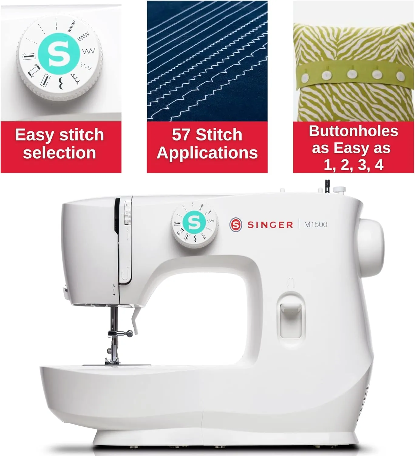 SINGER M1500 Lightweight & Portable Sewing Machine with Accessory Kit | 57 Stitch Applications, LED Light & 4-step Buttonhole | Great for Quilting, Crafts & Mending