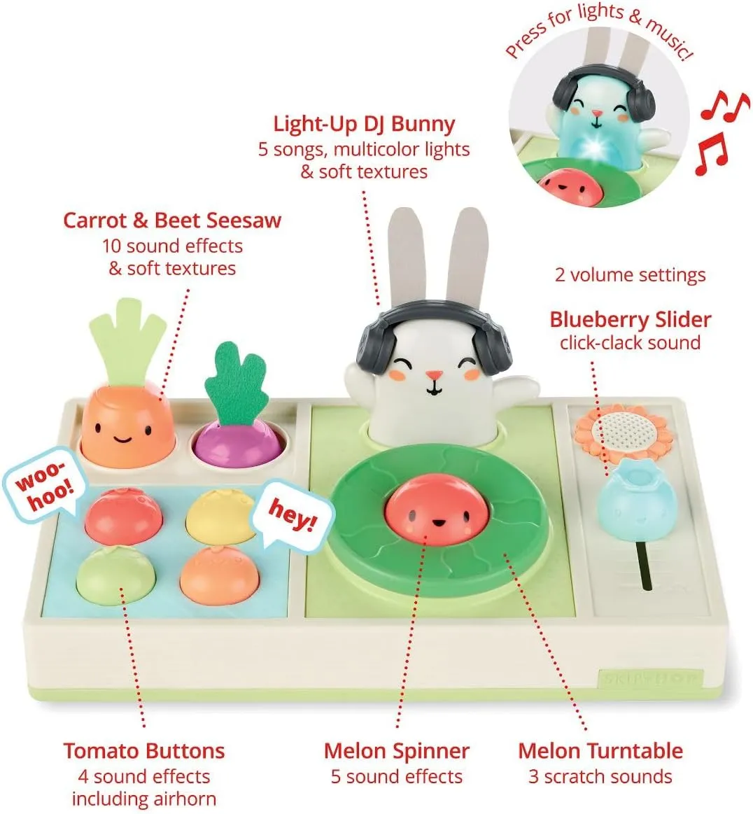 Skip Hop Baby Musical DJ Set Toy with Lights, Songs, Sound Effects, and Soft Textures, Farmstand Let The Beet Drop DJ Set