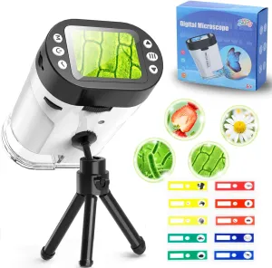 Skirfy Microscope Science Kit With 1000x HD Video Photo Digital Mini Microscope, STEM Learning Educational Toys for Kids Age 6 , Family Day Games, Easter Valentines Day Gifts