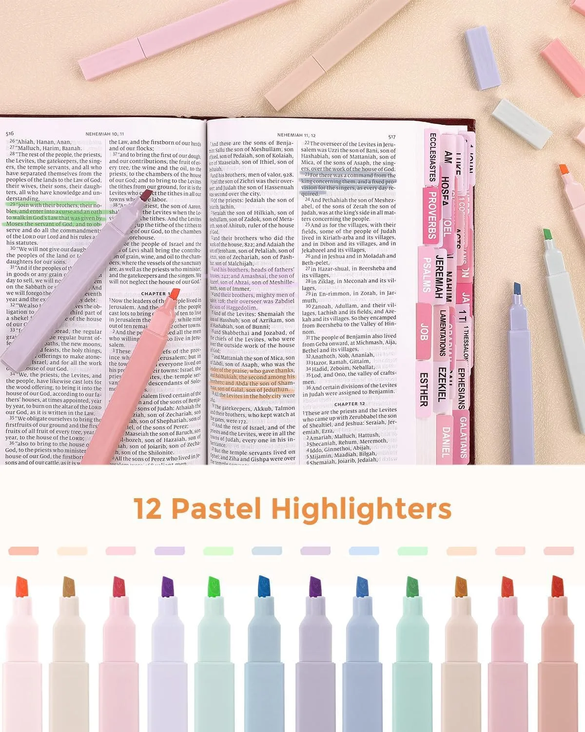 SKYDUE Bible Journaling Kit, Pink Highlighter Set, Bible Study Supplies, Aesthetic Book Annotation Kit, No Bleed, Gift Pink
