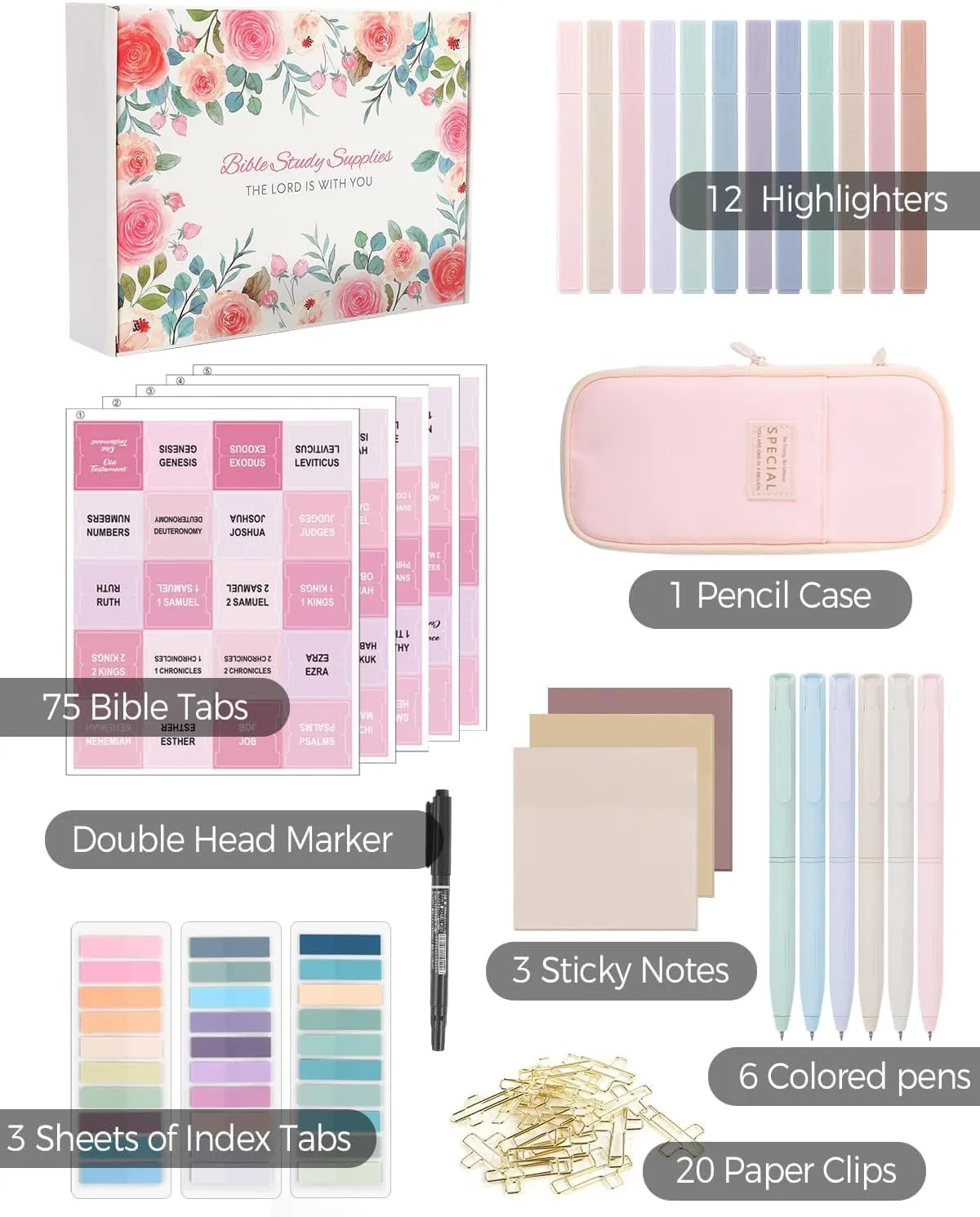 SKYDUE Bible Journaling Kit, Pink Highlighter Set, Bible Study Supplies, Aesthetic Book Annotation Kit, No Bleed, Gift Pink