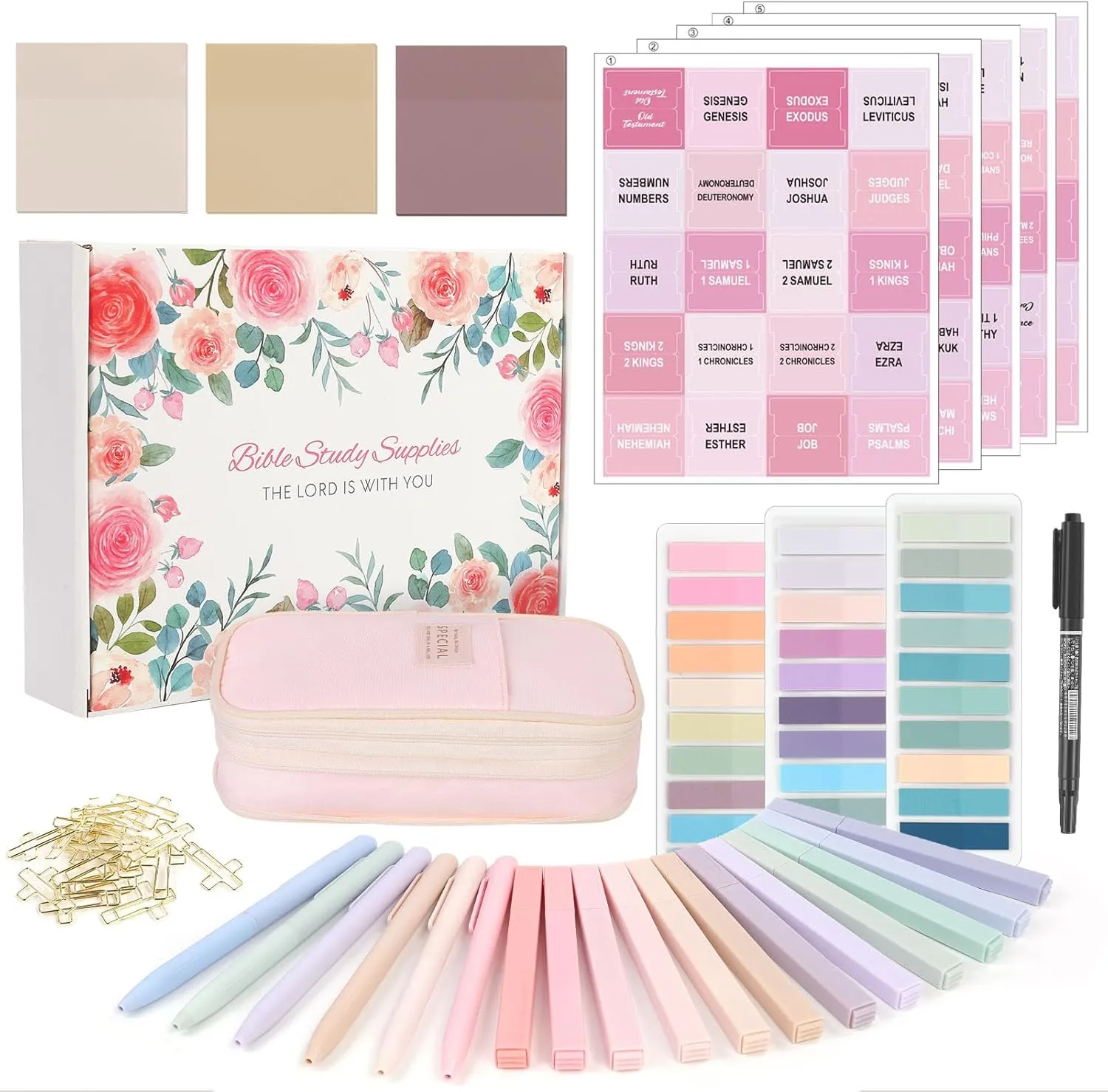 SKYDUE Bible Journaling Kit, Pink Highlighter Set, Bible Study Supplies, Aesthetic Book Annotation Kit, No Bleed, Gift Pink