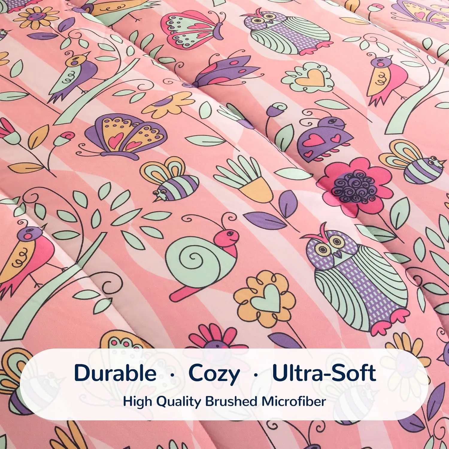 SLEEP ZONE Comforter Set Bed in A Bag, 7 Pieces Girls, Cattoon Pattern for Kids, Toddlers, Teens, Ultra Soft and Washable (Garden Secret,Full/Queen)