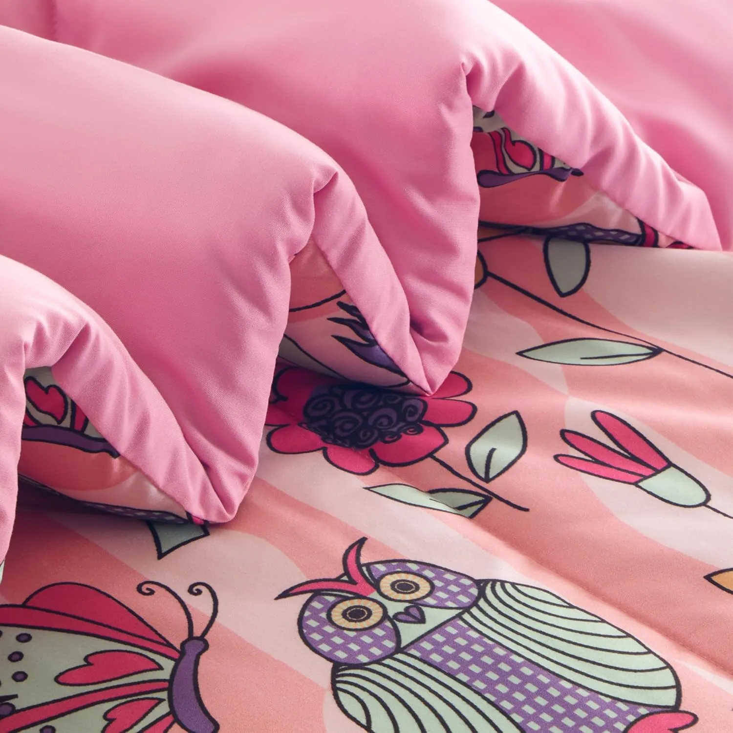 SLEEP ZONE Comforter Set Bed in A Bag, 7 Pieces Girls, Cattoon Pattern for Kids, Toddlers, Teens, Ultra Soft and Washable (Garden Secret,Full/Queen)