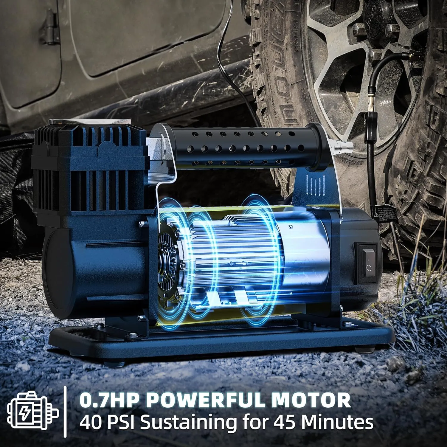 SMAOUT 12V Air Compressor, Portable Inflator 7.06 CFM, Air Pump Max 150PSI for Heavy-Duty Offroad Tire, 4x4 Vehicle, SUV, RV