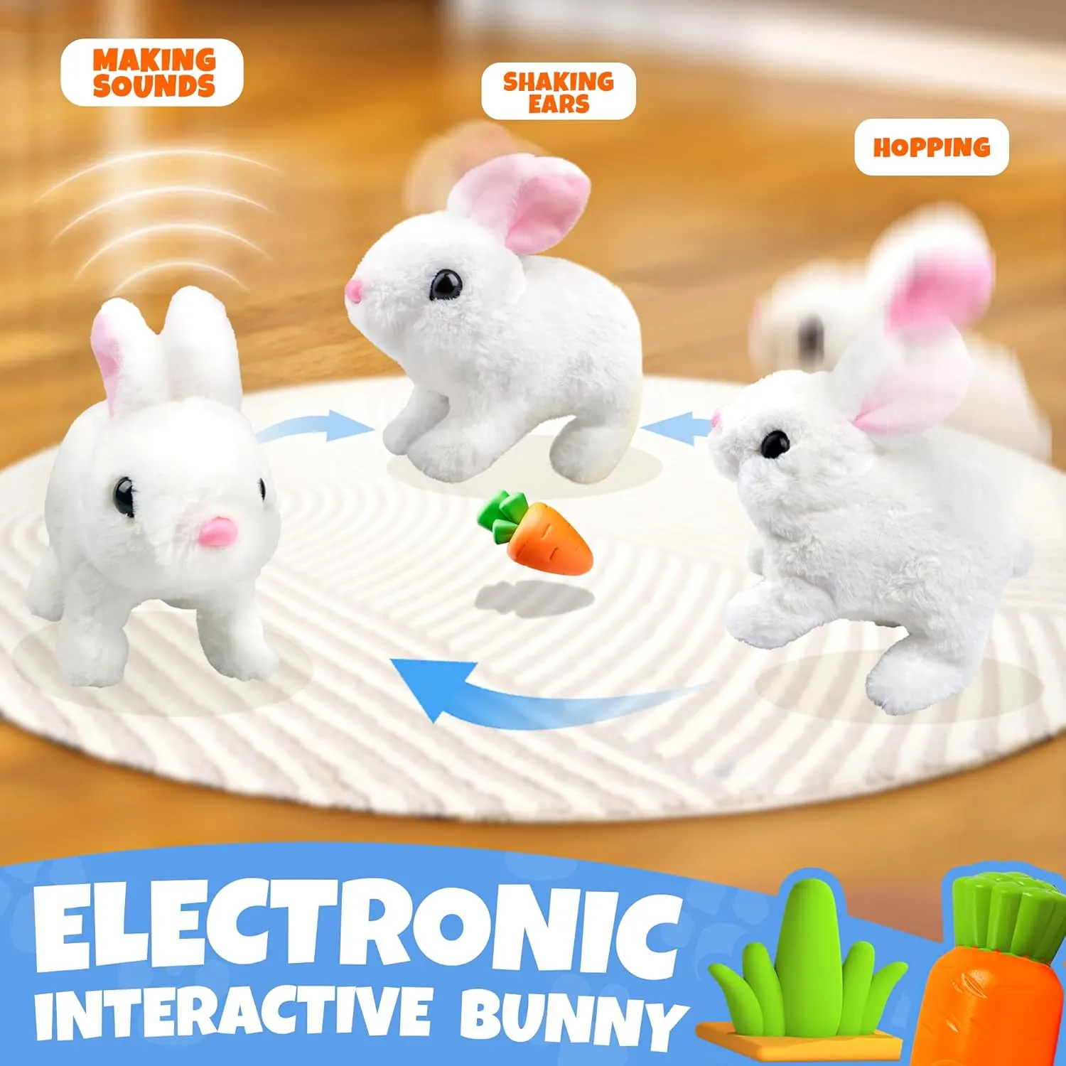 SMILESSKIDDO Jumping Rabbit Toys for Girls - Electronic Hopping Bunny with Wiggle Ears & Nose, Storage Cage and Accessories, Interactive Pet Gifts for Toddlers 1 2 3 4 5 6 Year Old