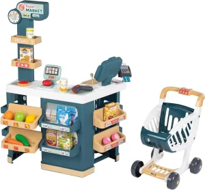 Smoby - Supermarket, Children's Shopping Trolley Included, Mechanical Scale, Electronic Functions and 42 Accessories for a Full Shopping Experience, Suitable for Kids Aged 3 Years and Over